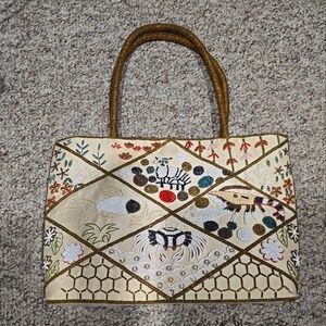 Beaded canvas fish crab shrimp purse